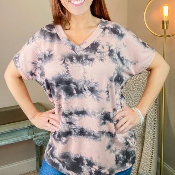 Bombom Super Soft V-neck Pink Tie Dye Tunic - Size Small - Picture 3 of 3